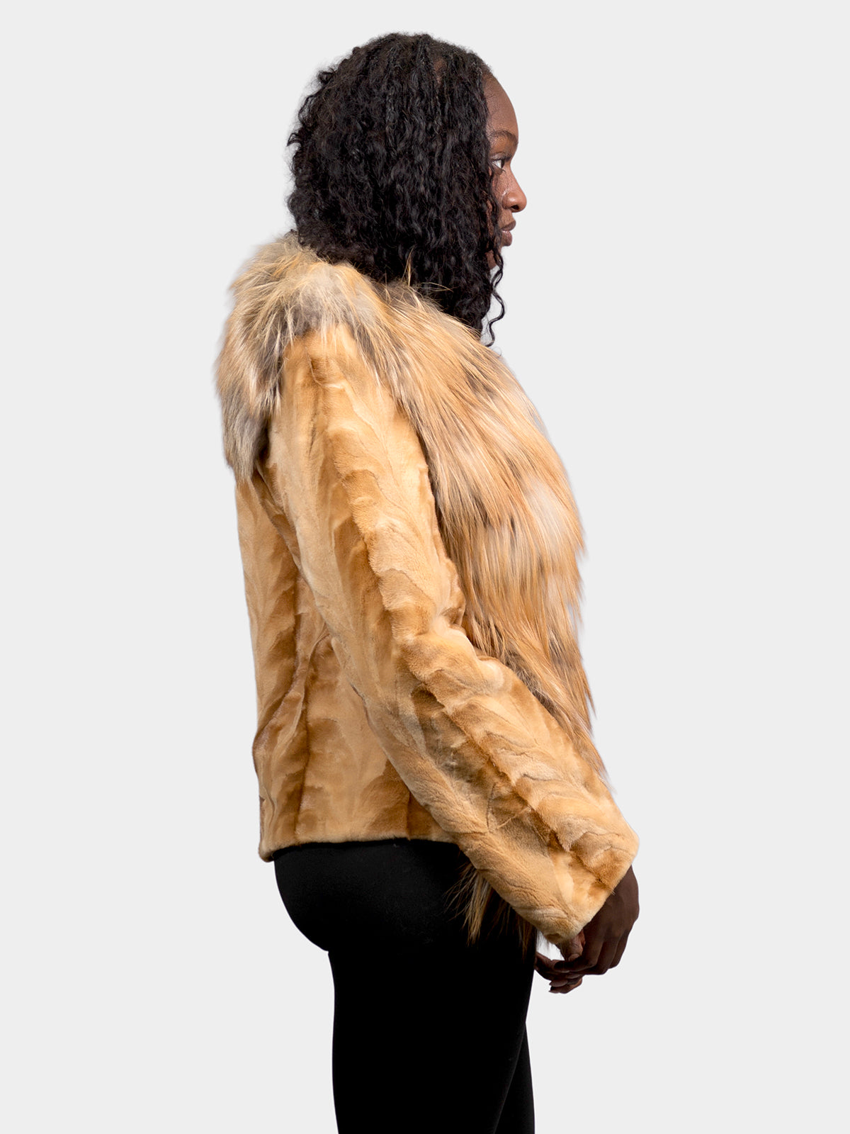 Women's Butterscotch Sheared Mink with Dyed to Match Finn Raccoon