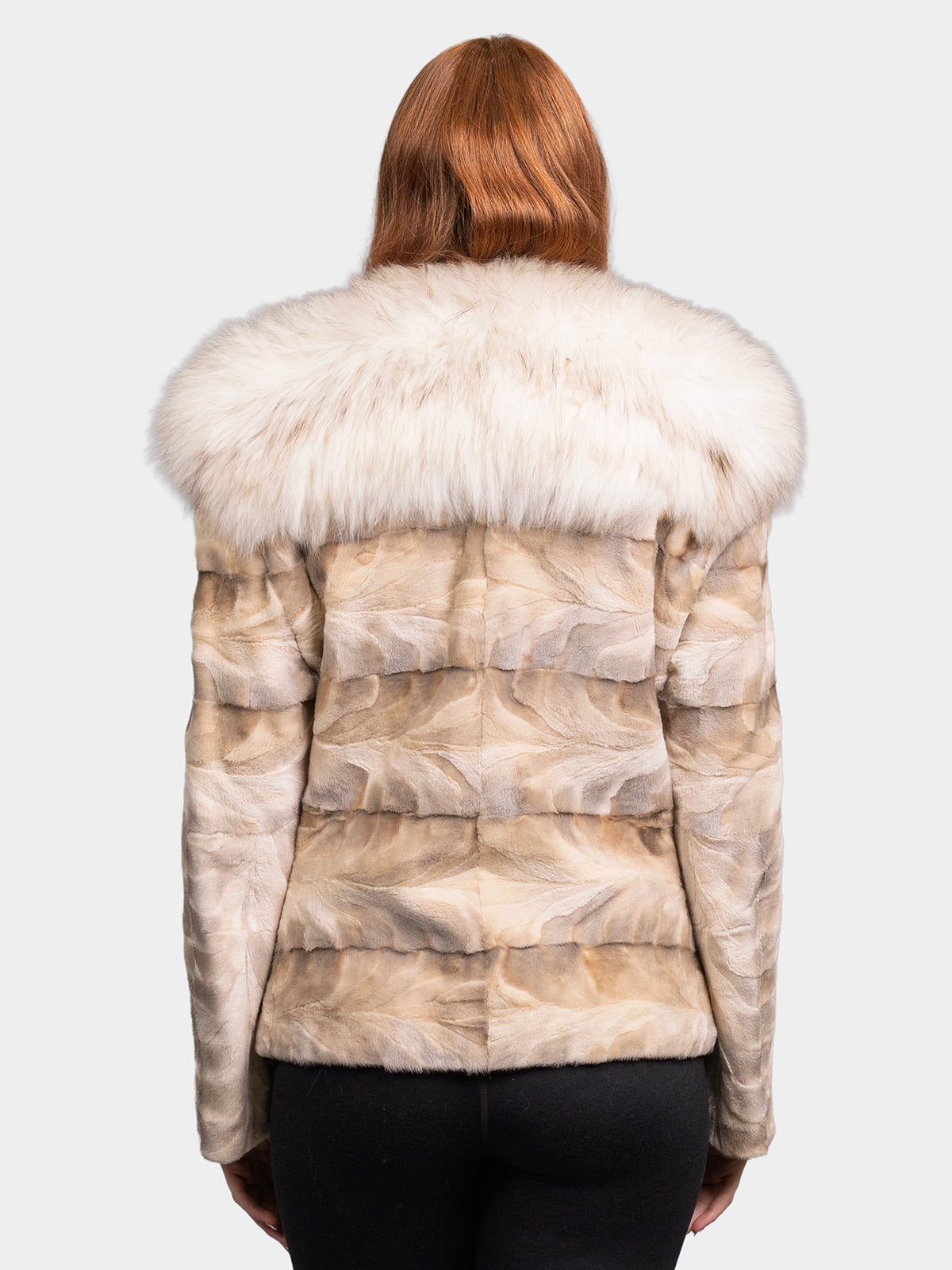 Women's Soft Iris Sheared Mink Jacket with Raccoon Trim