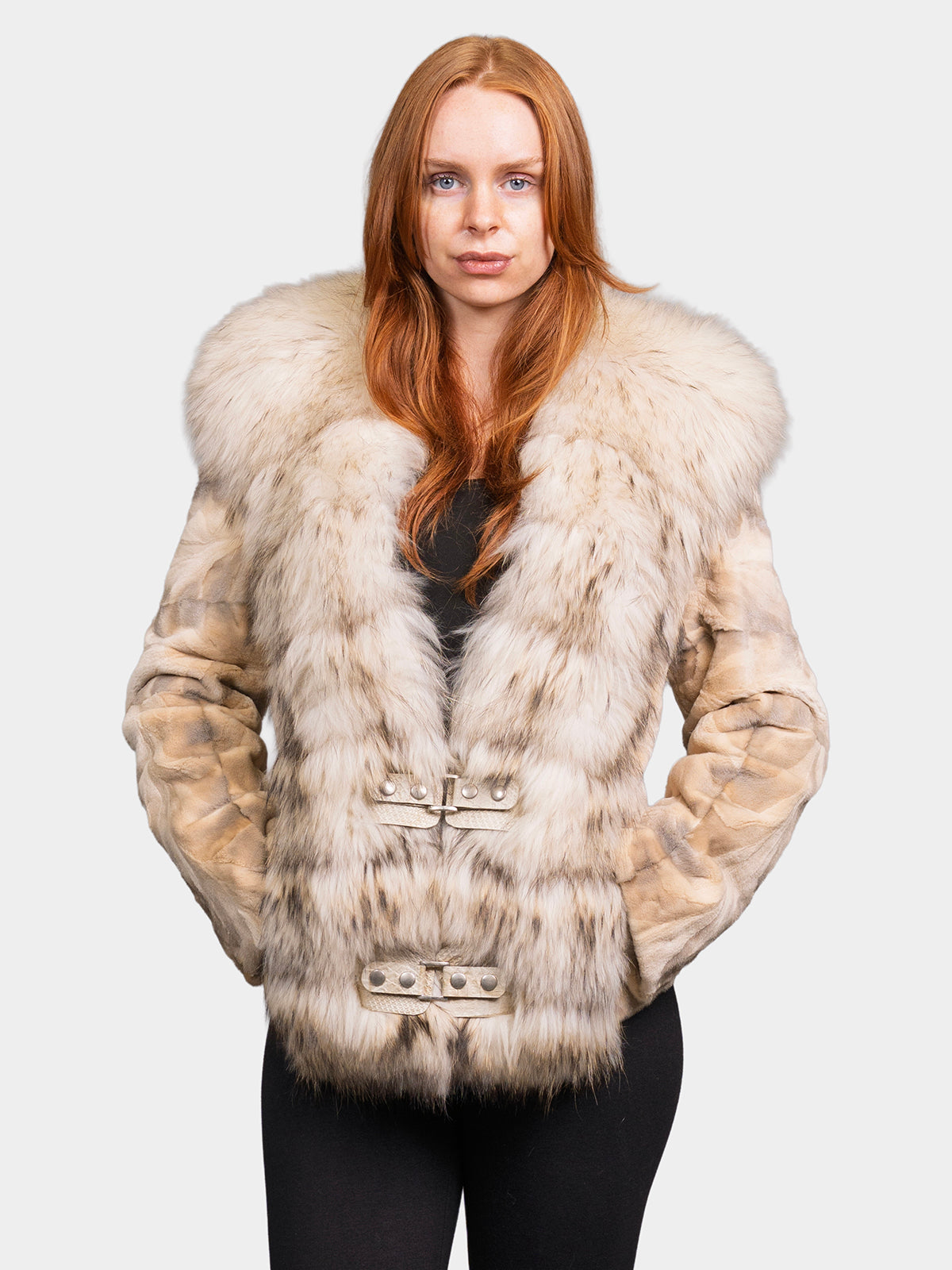 Women's Soft Iris Sheared Mink Jacket with Raccoon Trim