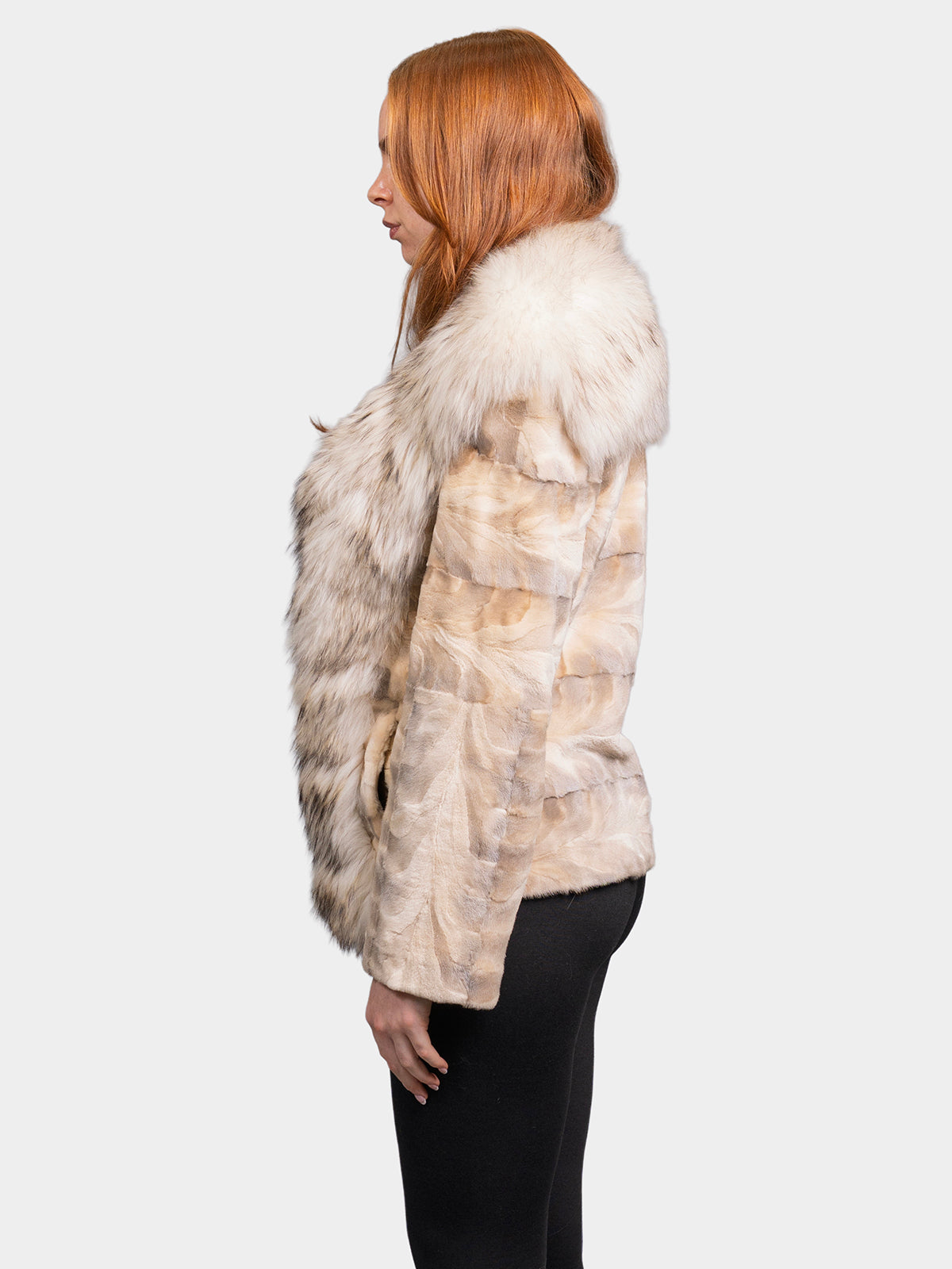 Women's Soft Iris Sheared Mink Jacket with Raccoon Trim