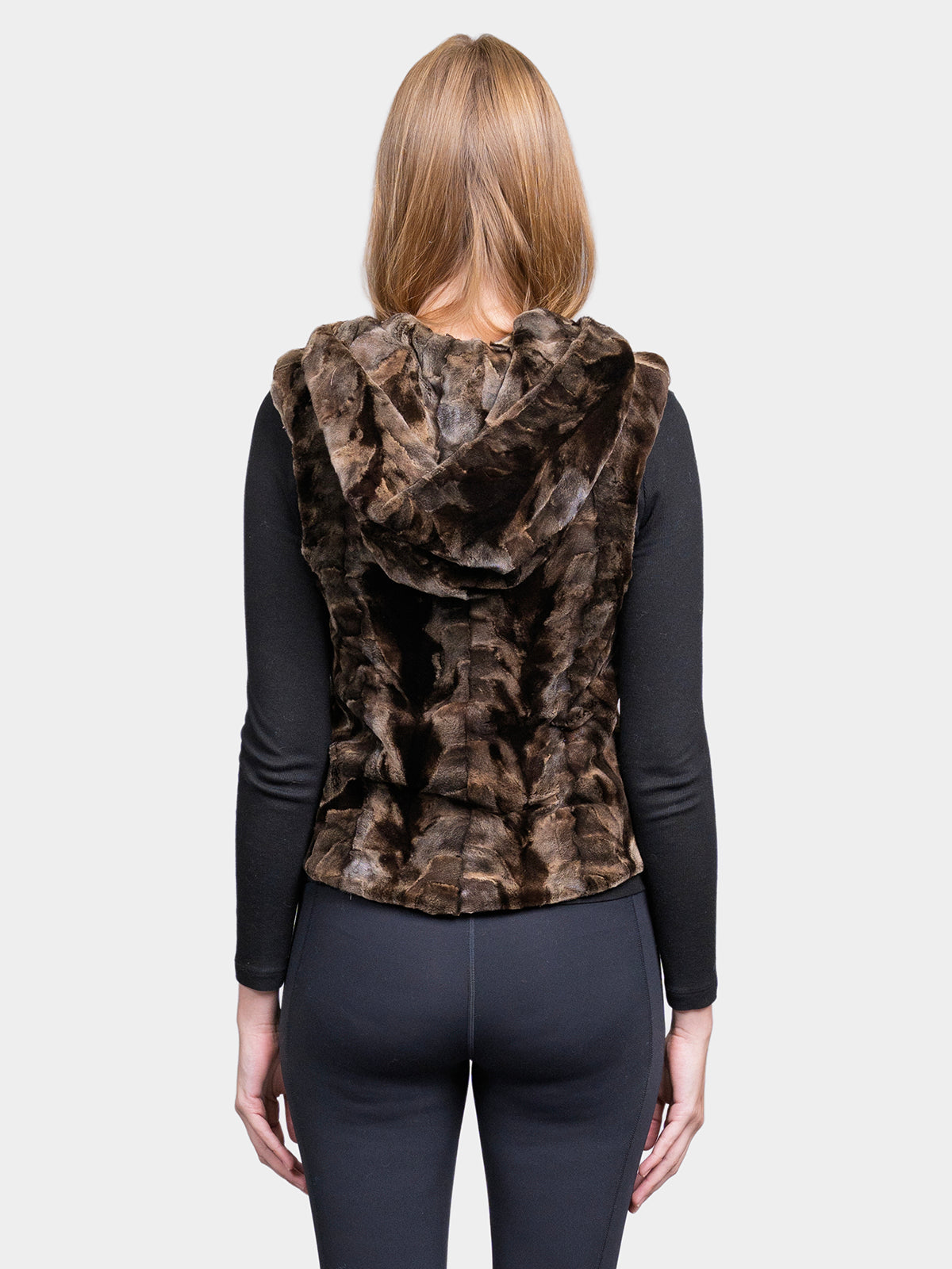 Women's Foiled Chocolate Sculptured Mink Sections Vest