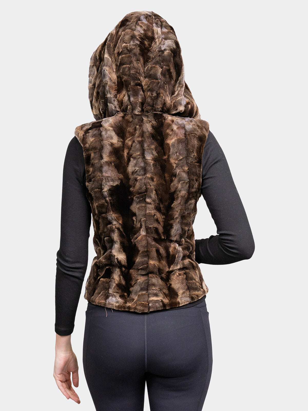 Women's Foiled Chocolate Sculptured Mink Sections Vest
