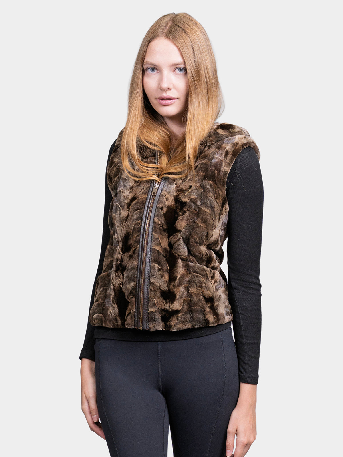 Women's Foiled Chocolate Sculptured Mink Sections Vest