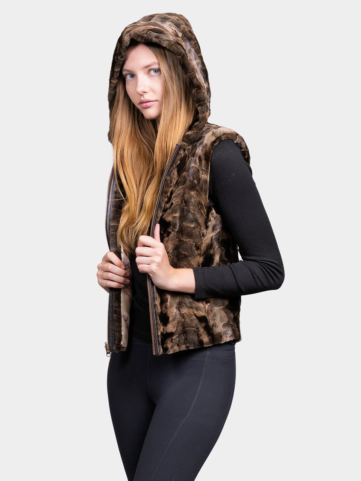 Women's Foiled Chocolate Sculptured Mink Sections Vest