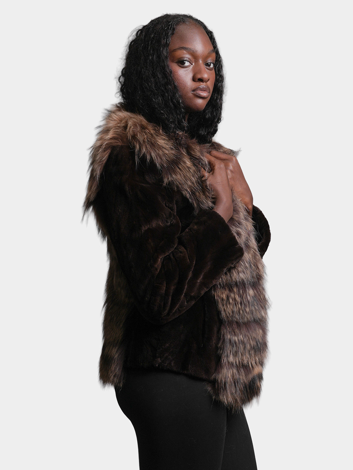 Women's Mahogany Sculptured Sheared Mink Jacket