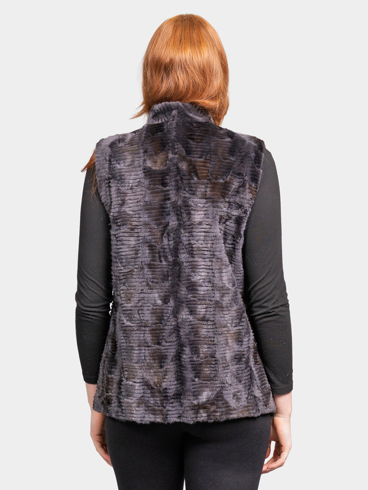 Women's Grey Sculptured Sheared Mink Vest