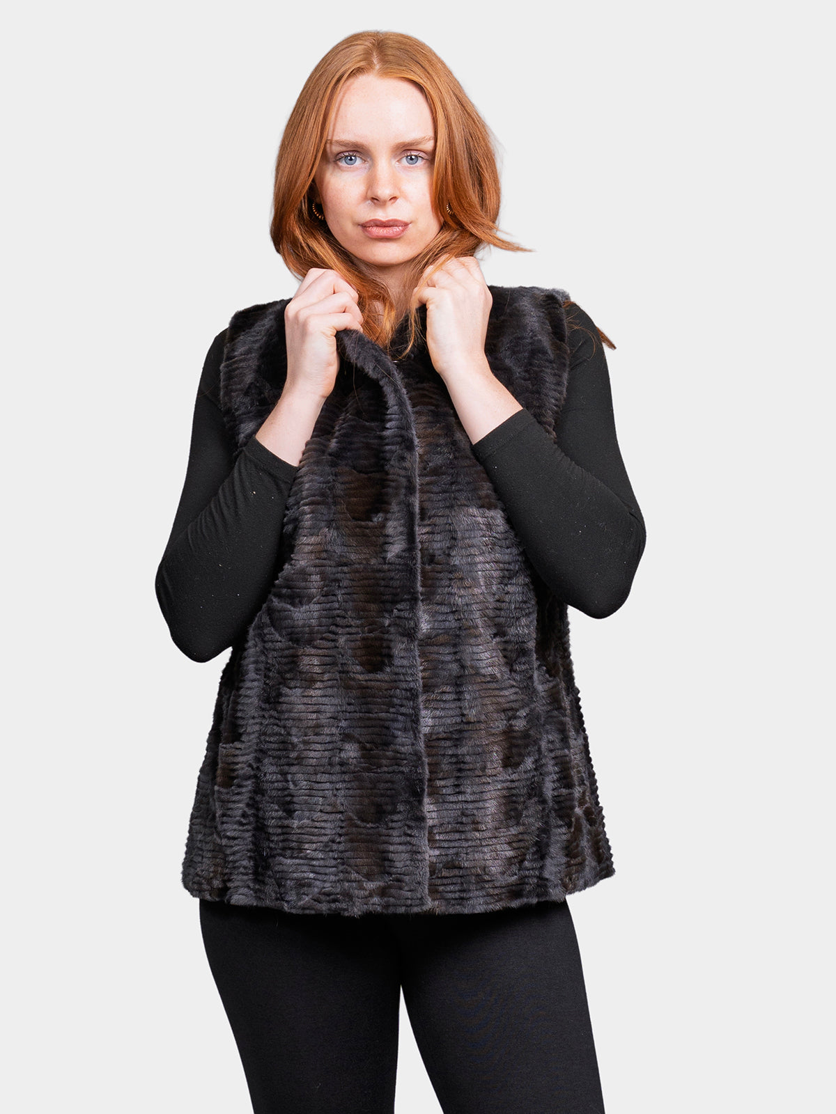 Women's Grey Sculptured Sheared Mink Vest