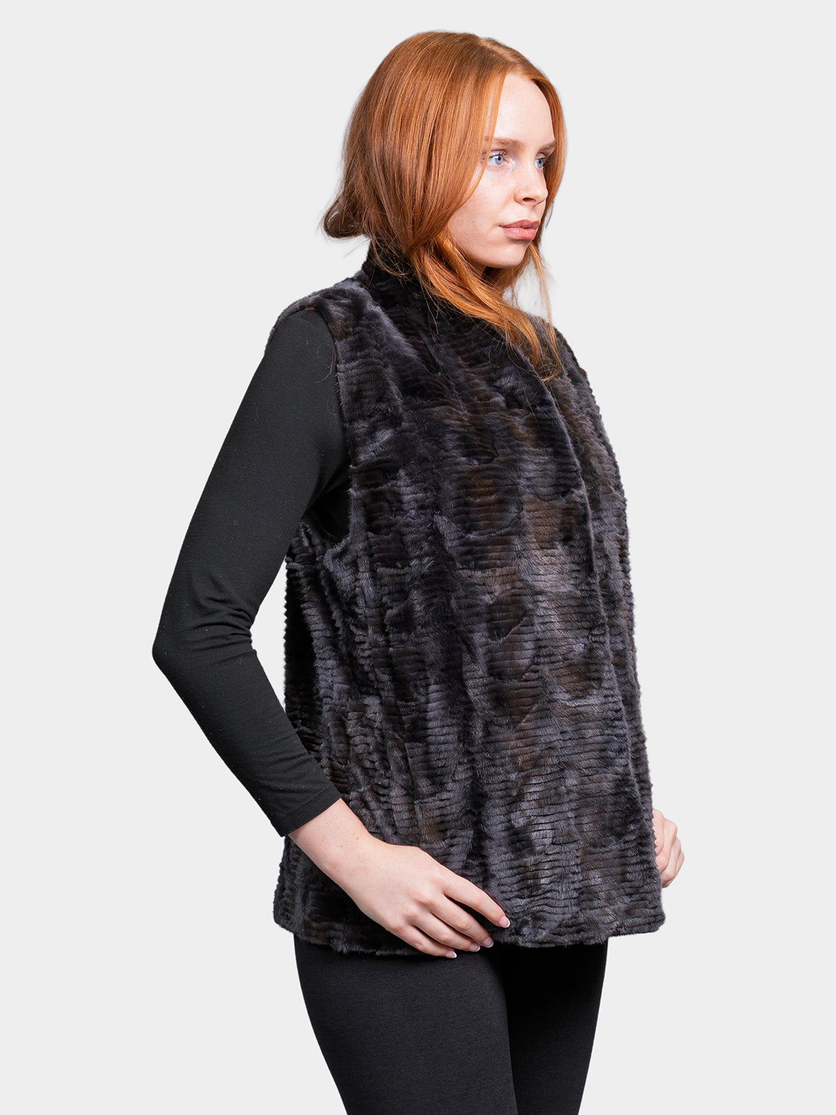 Women's Grey Sculptured Sheared Mink Vest