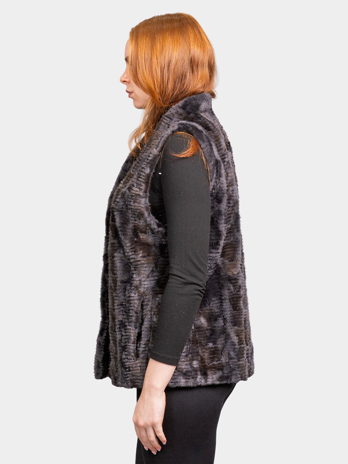 Women's Grey Sculptured Sheared Mink Vest