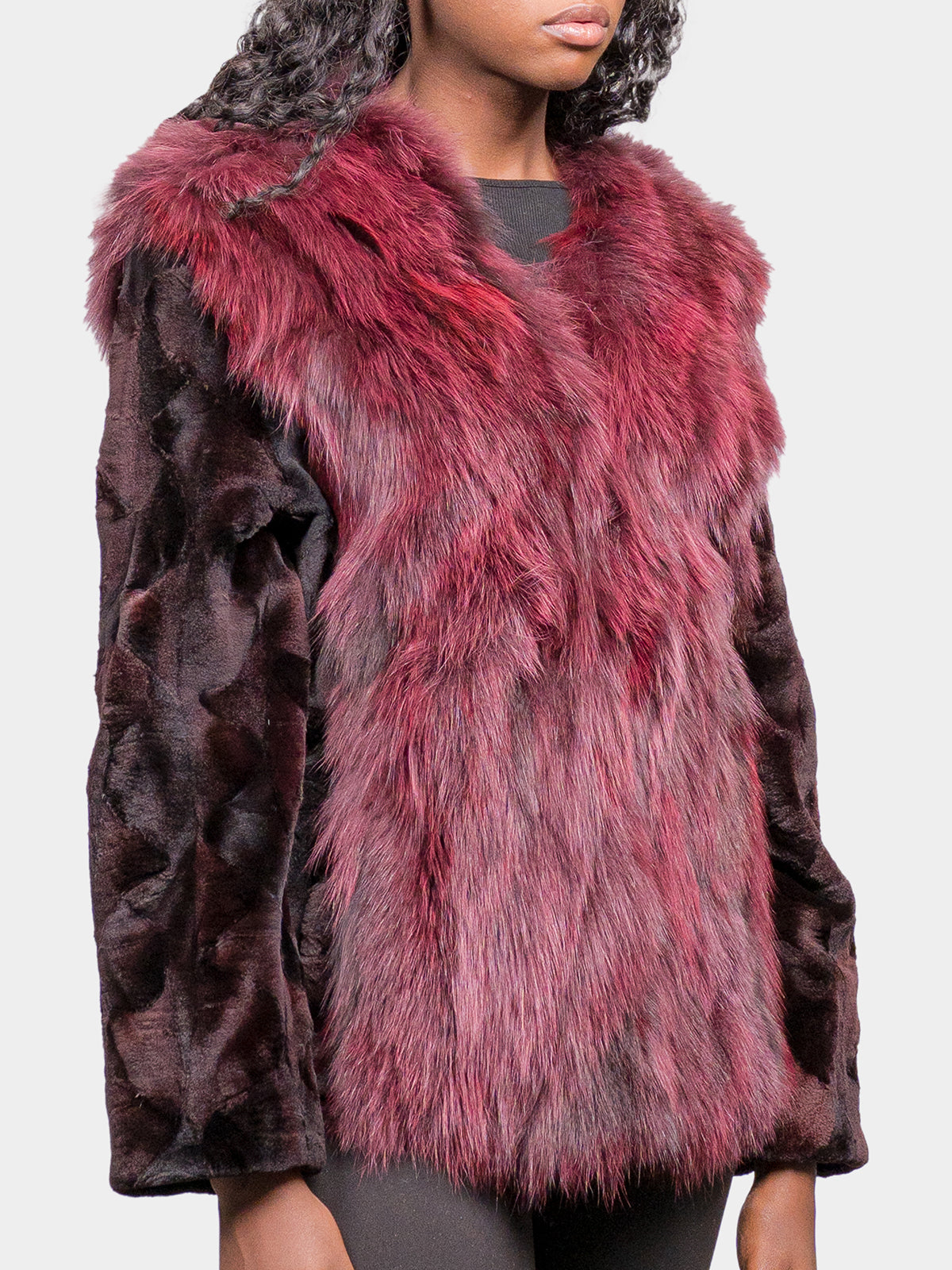 Women's Wine Sculptured Sheared Mink Jacket