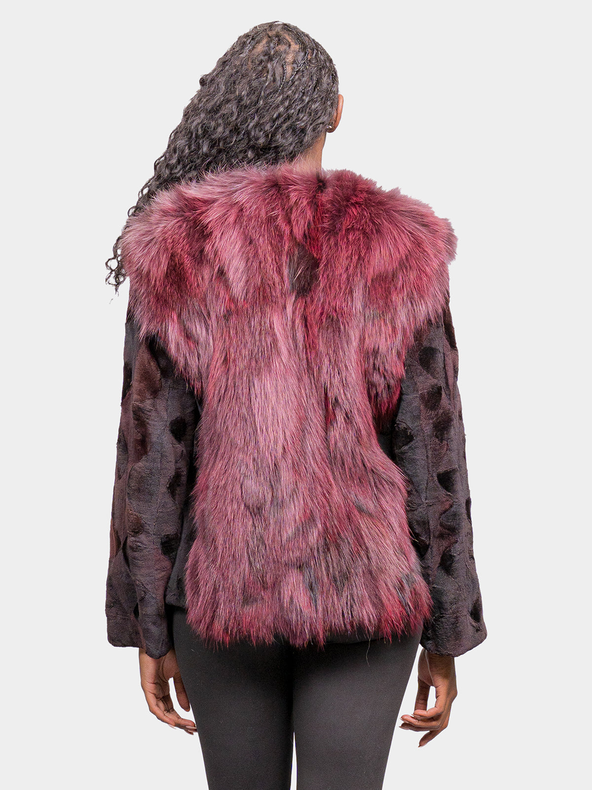 Women's Wine Sculptured Sheared Mink Jacket