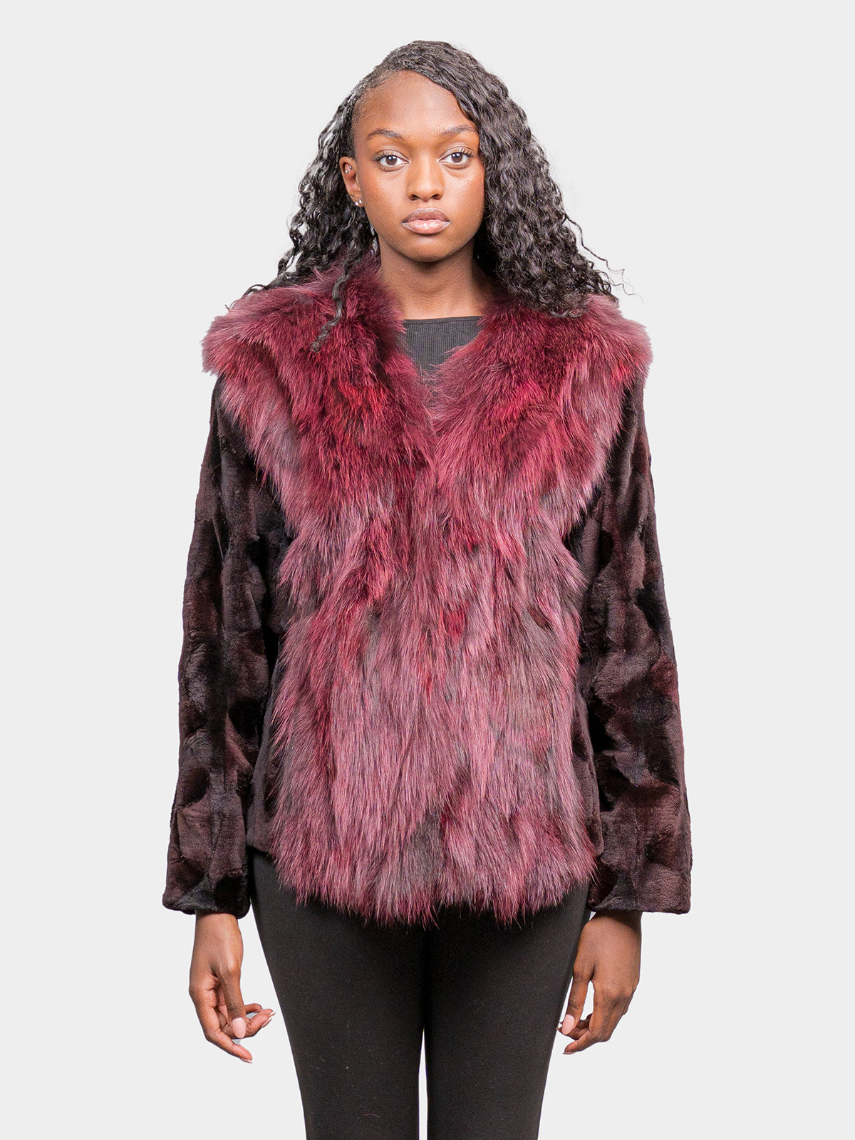 Women's Wine Sculptured Sheared Mink Jacket