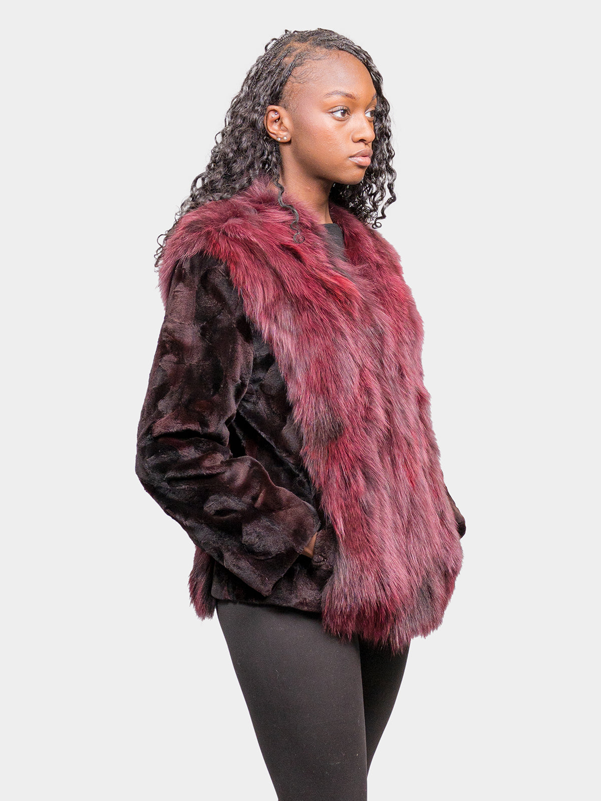 Women's Wine Sculptured Sheared Mink Jacket
