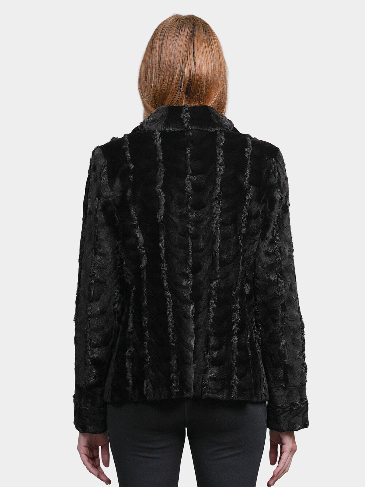 Women's Black Sculptured Sheared Mink Jacket with Karakul Inserts
