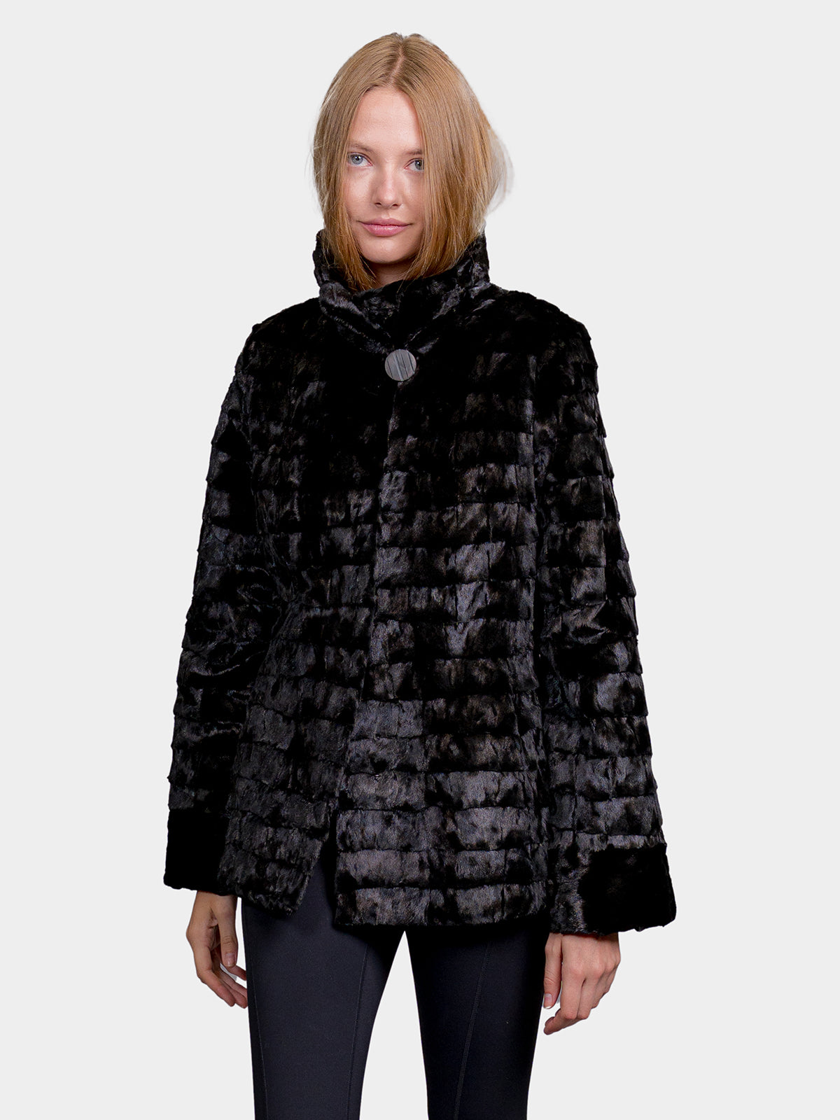 Women's Black Sculptured Sheared Mink Jacket