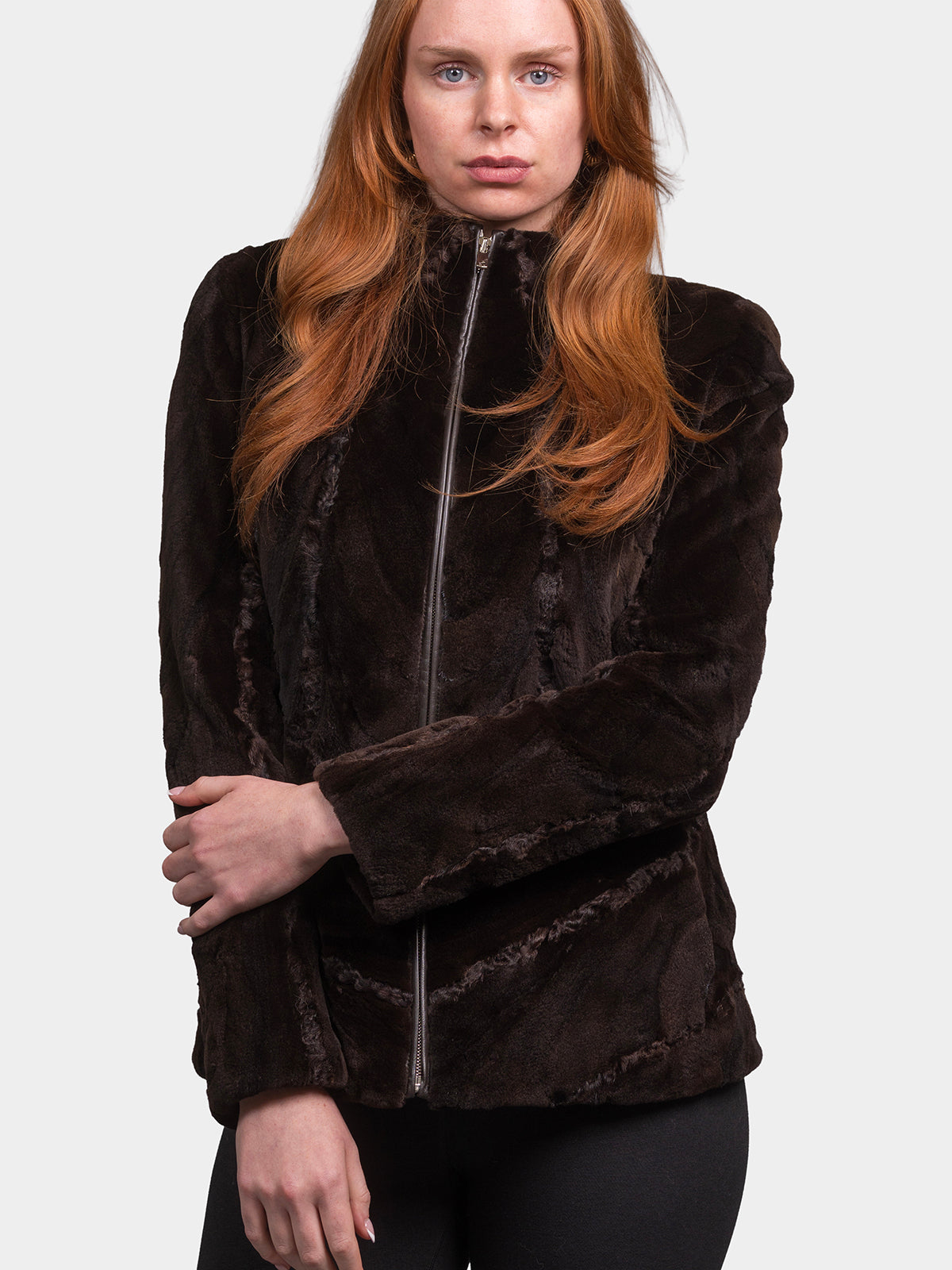 Women's Mahogany Sculptured Sheared Mink Jacket