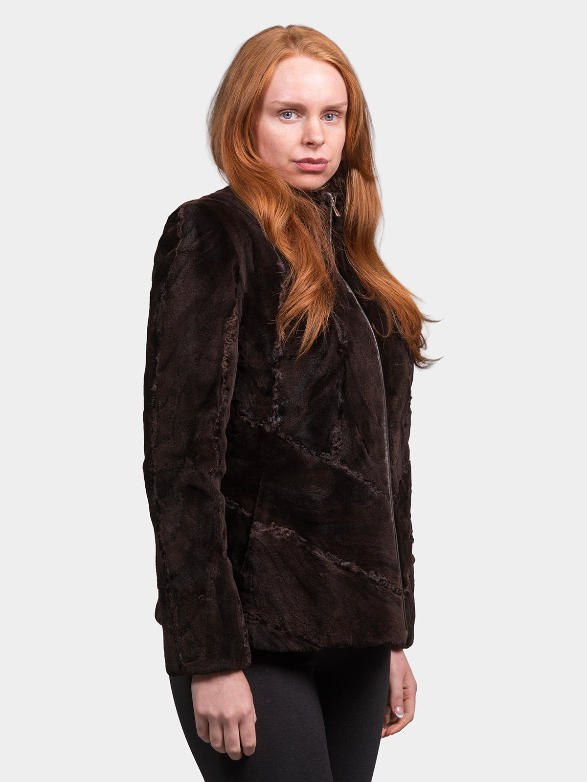 Women's Mahogany Sculptured Sheared Mink Jacket