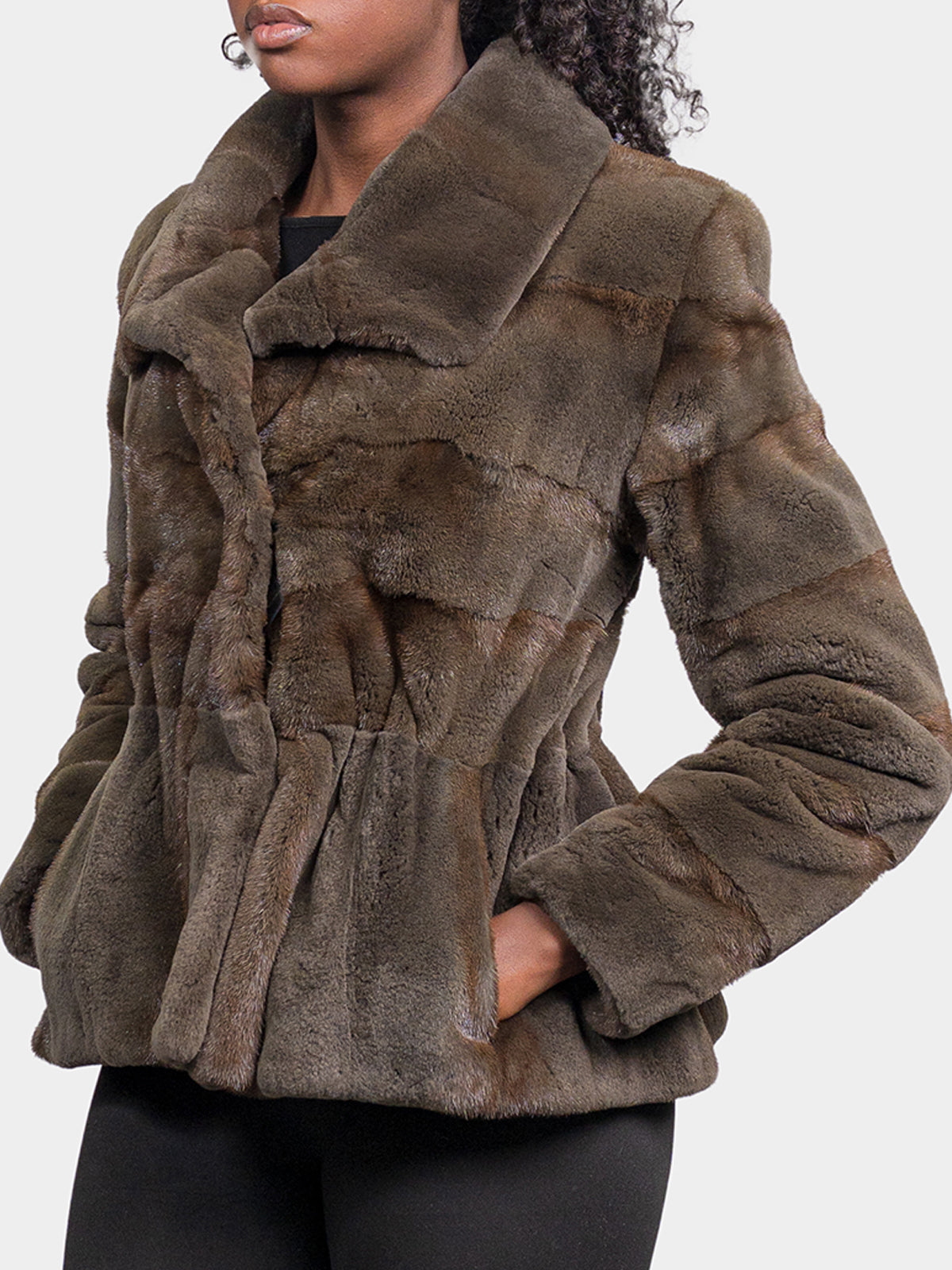 Women's Army Green Semi Sheared Mink Jacket