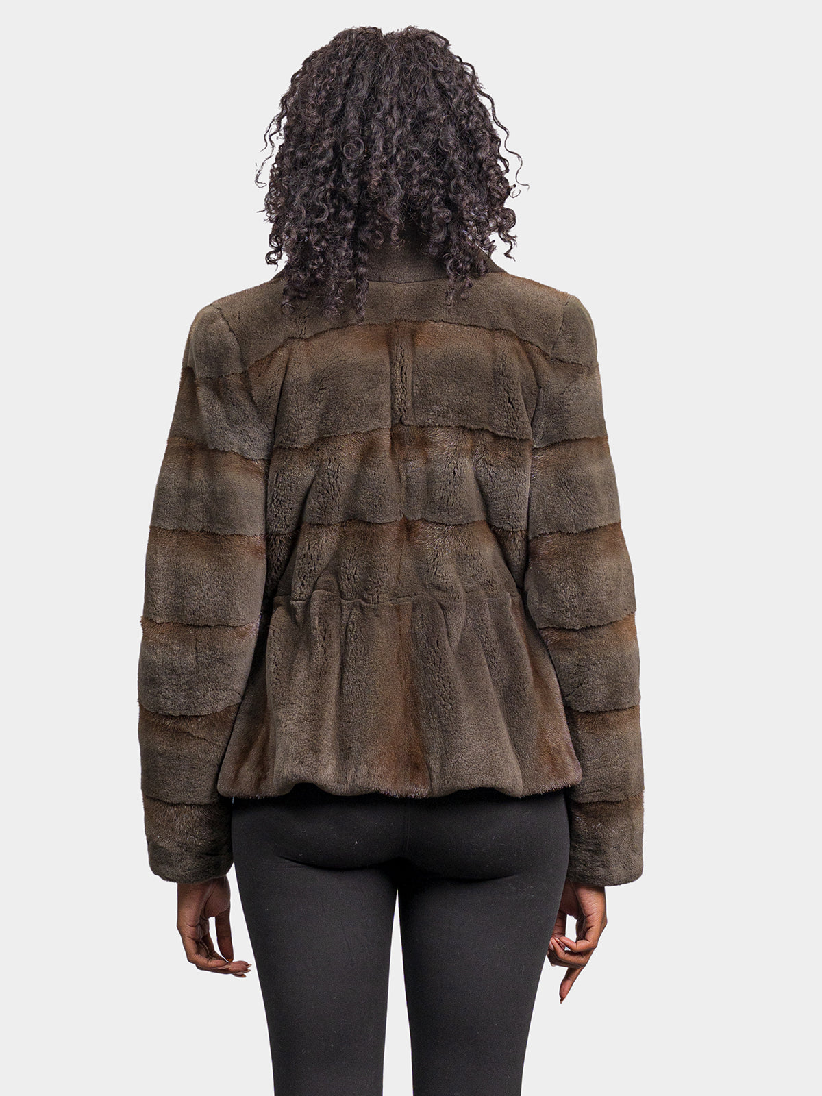 Women's Army Green Semi Sheared Mink Jacket