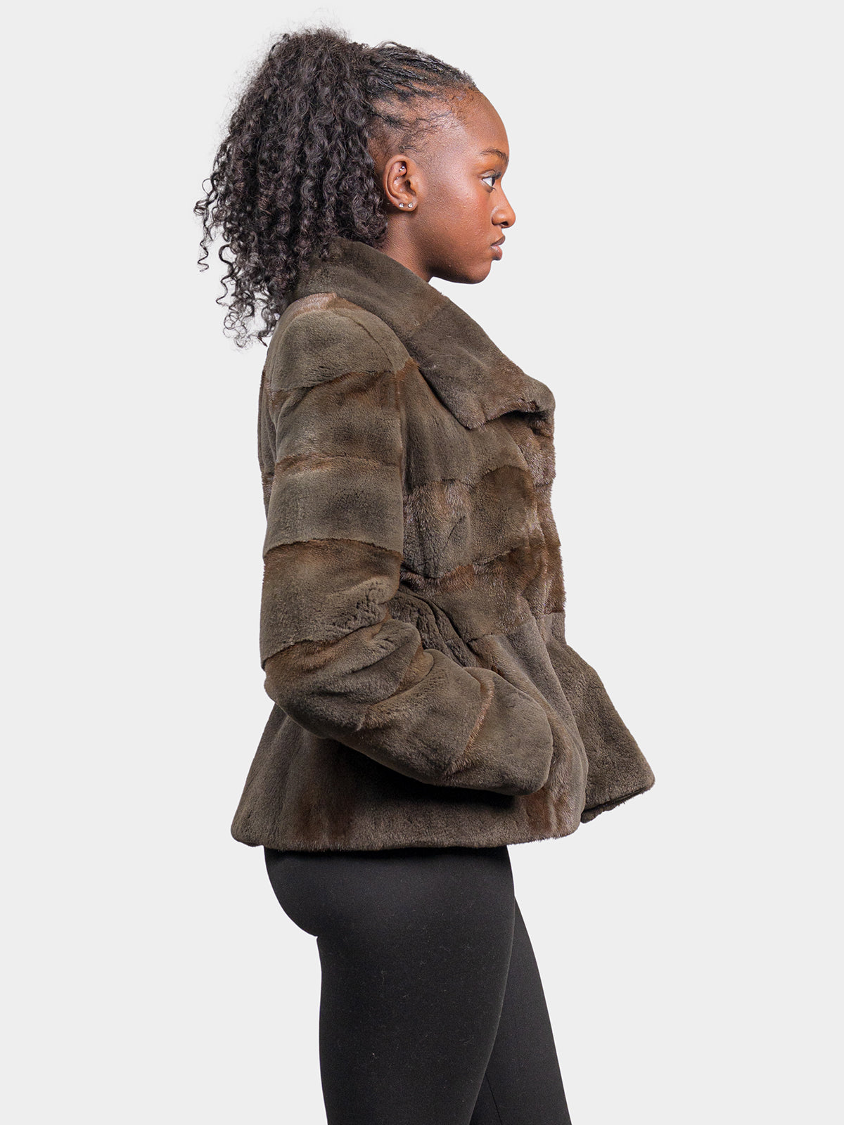 Women's Army Green Semi Sheared Mink Jacket