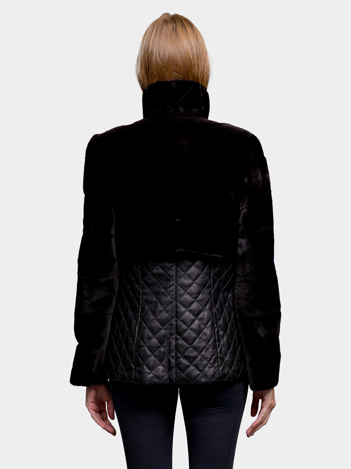 Women's Black Leather Sheared Weasel Jacket