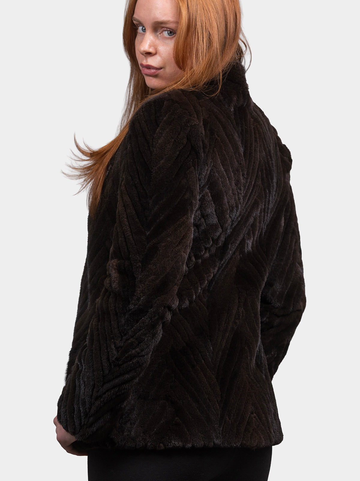 Women's Black Chevron Mink Jacket