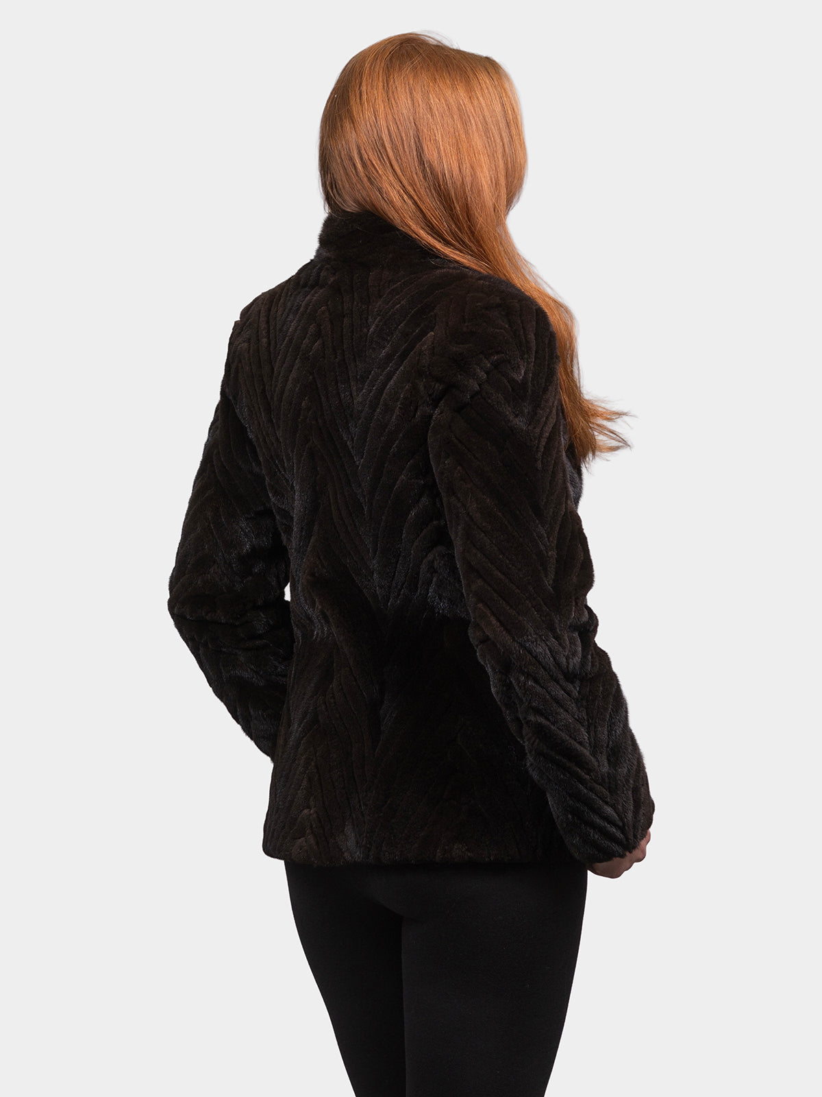 Women's Black Chevron Mink Jacket