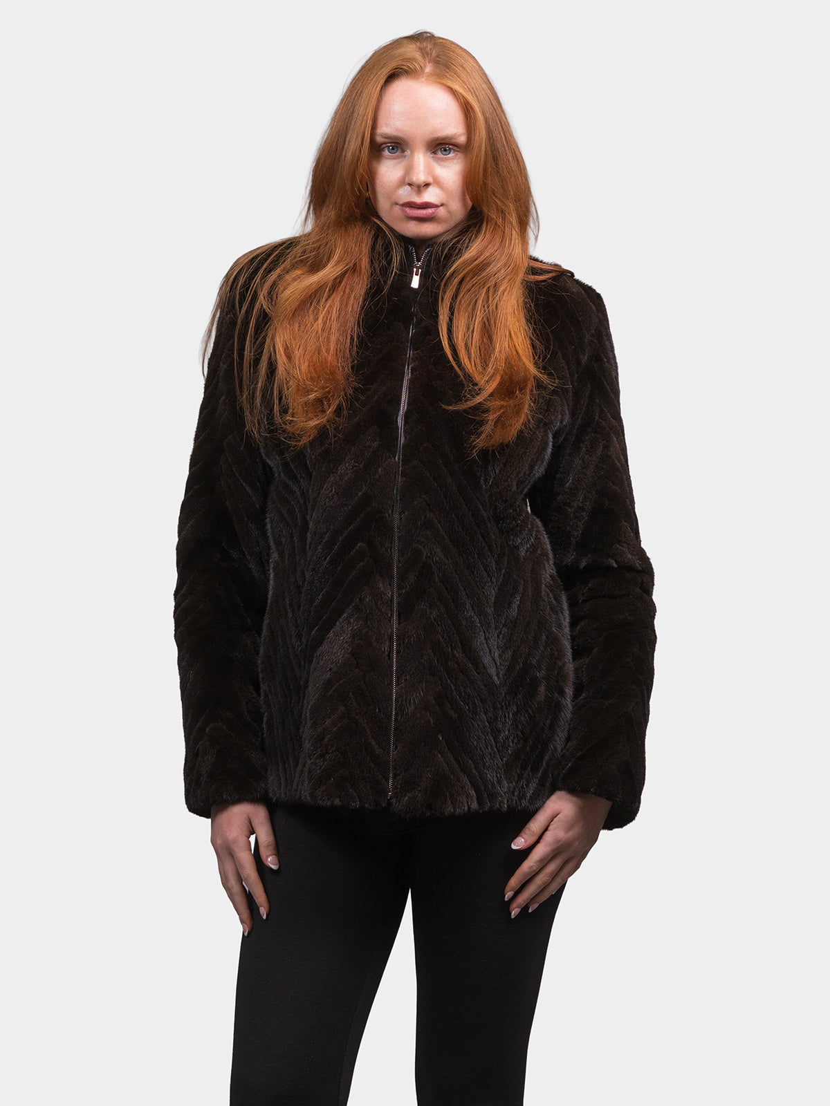 Women's Black Chevron Mink Jacket