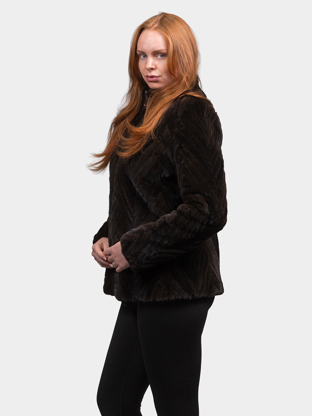 Women's Black Chevron Mink Jacket