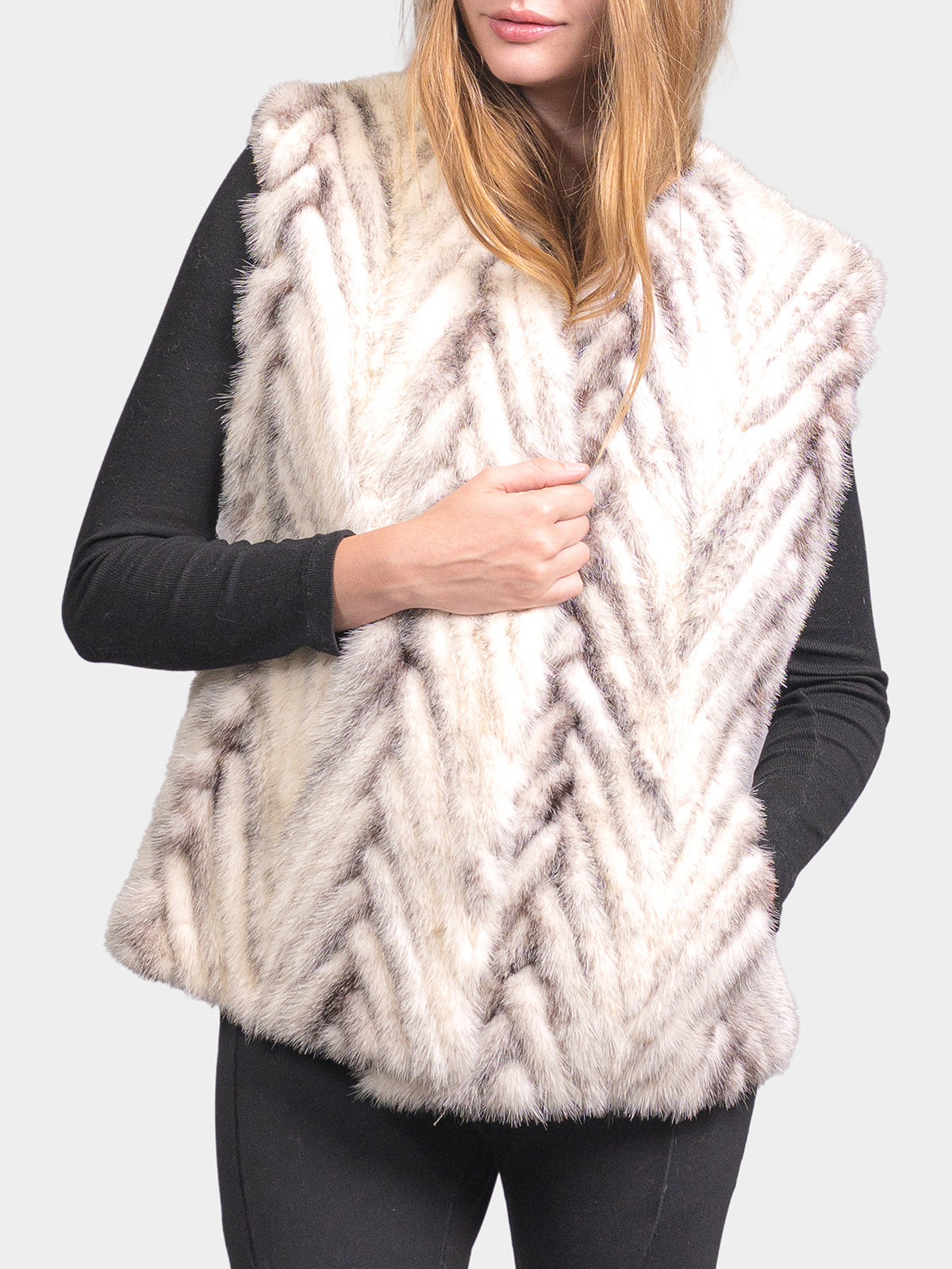 Women's Chevron Cross Mink Vest