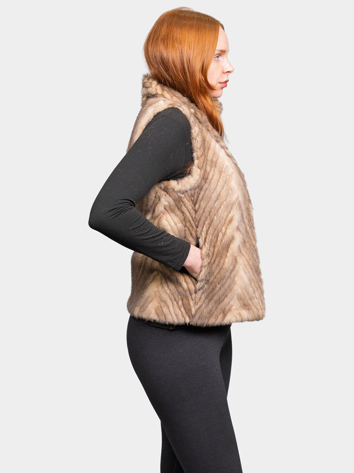 Women's Soft Iris Chevron Mink Vest