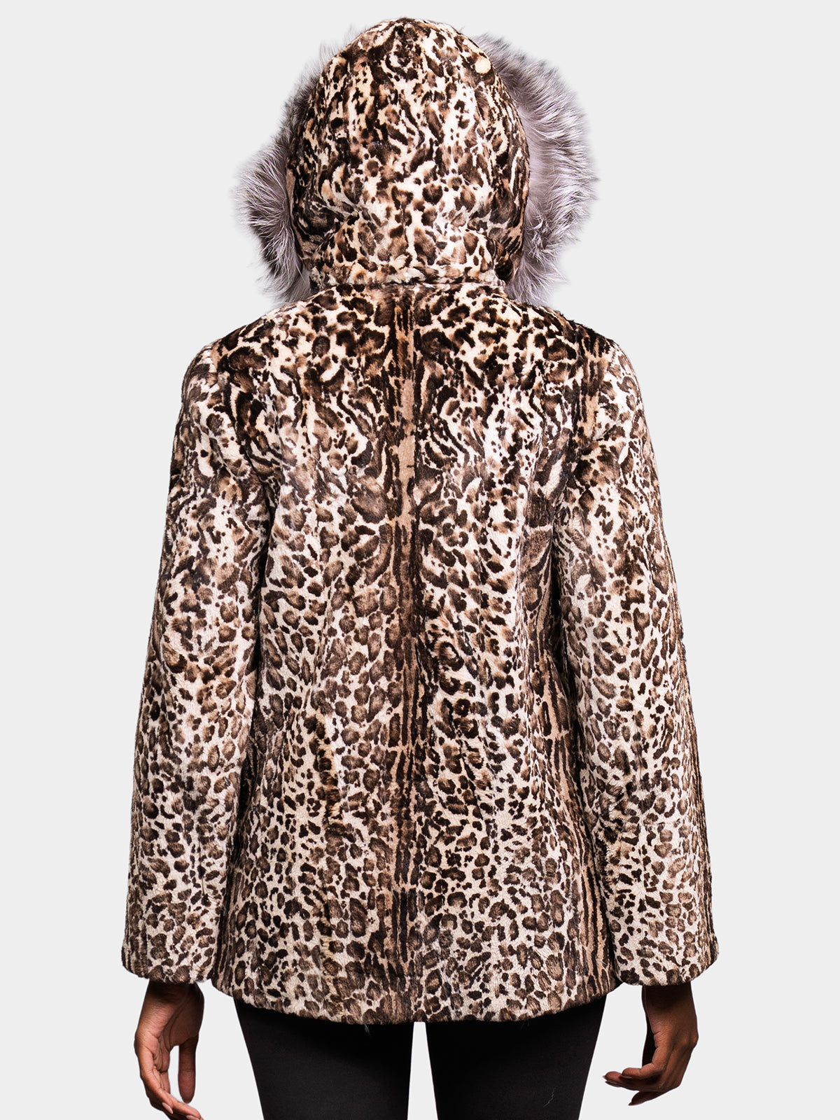 Women's Silver Leopard Print Beaver Parka