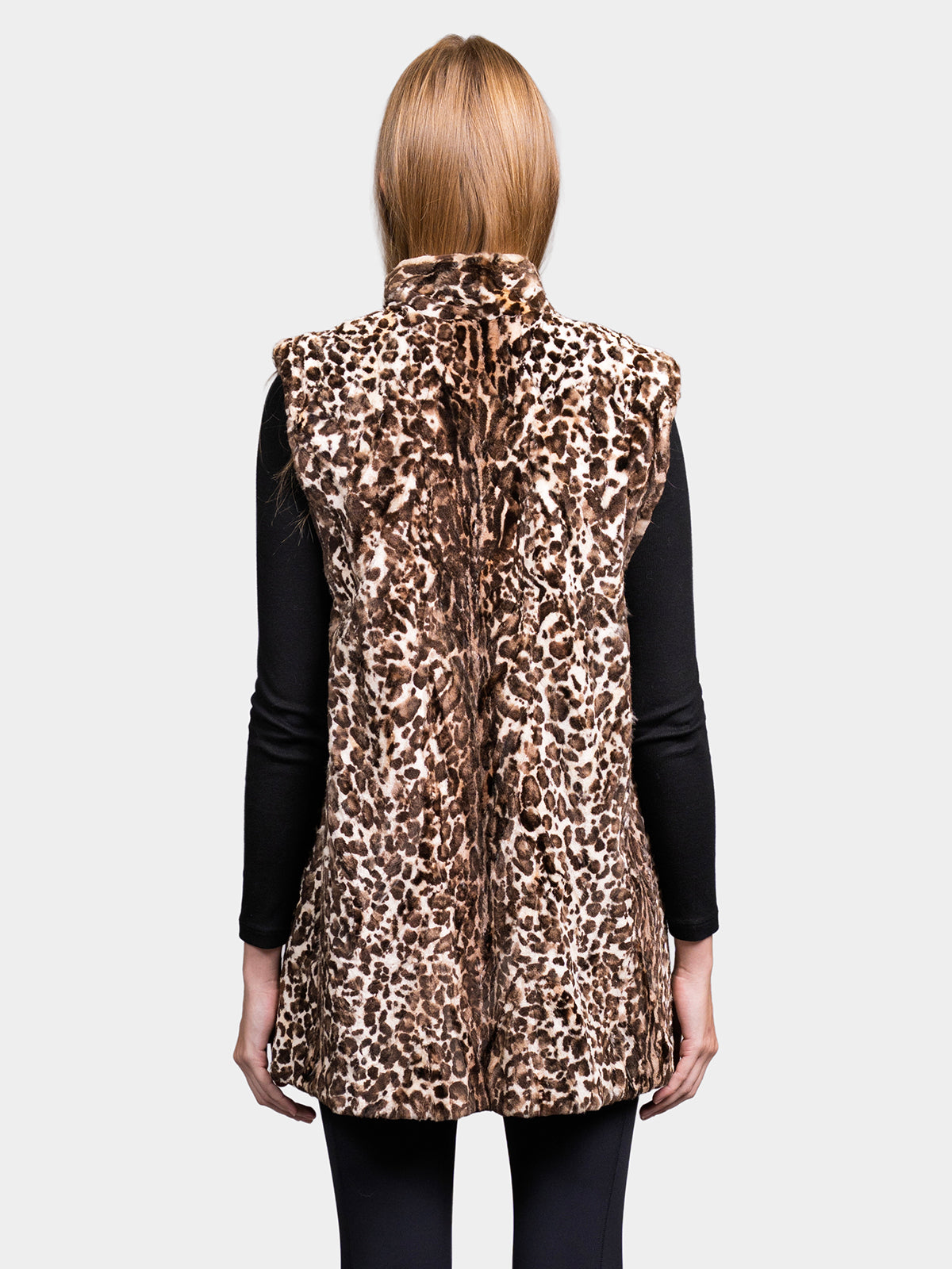 Women's Animal Print Micro Sheared Mink Vest