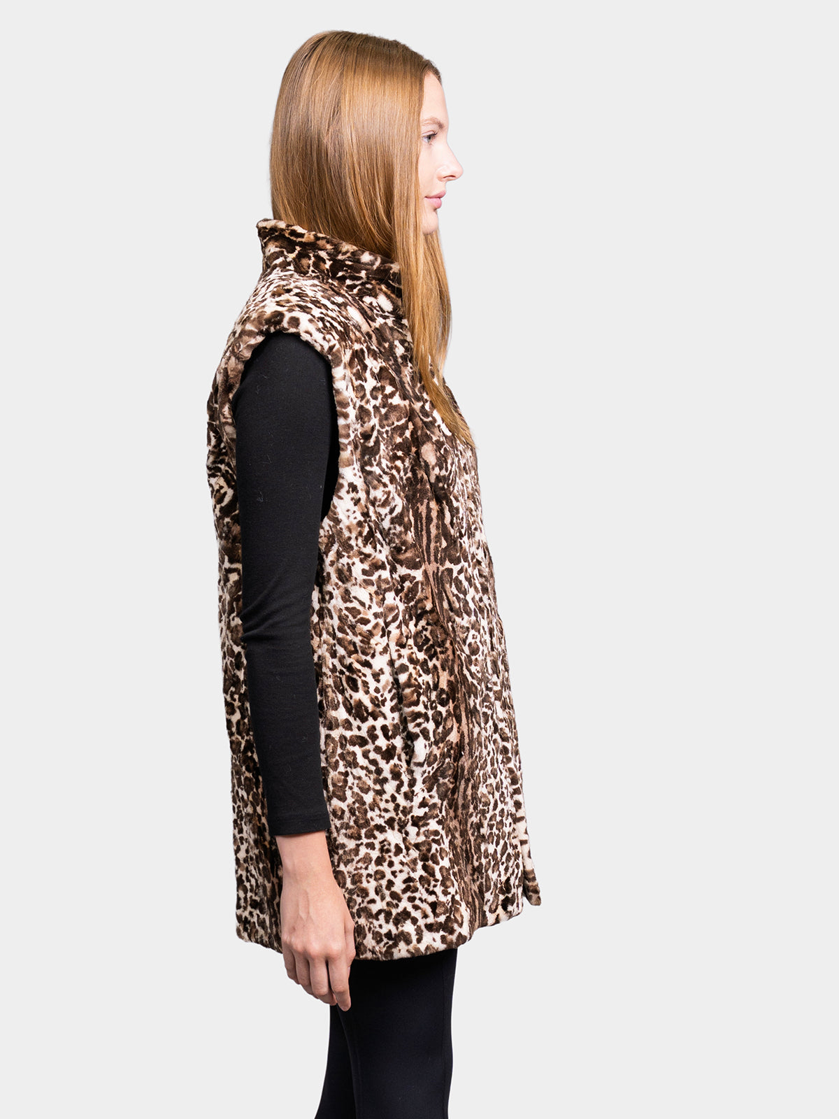 Women's Animal Print Micro Sheared Mink Vest