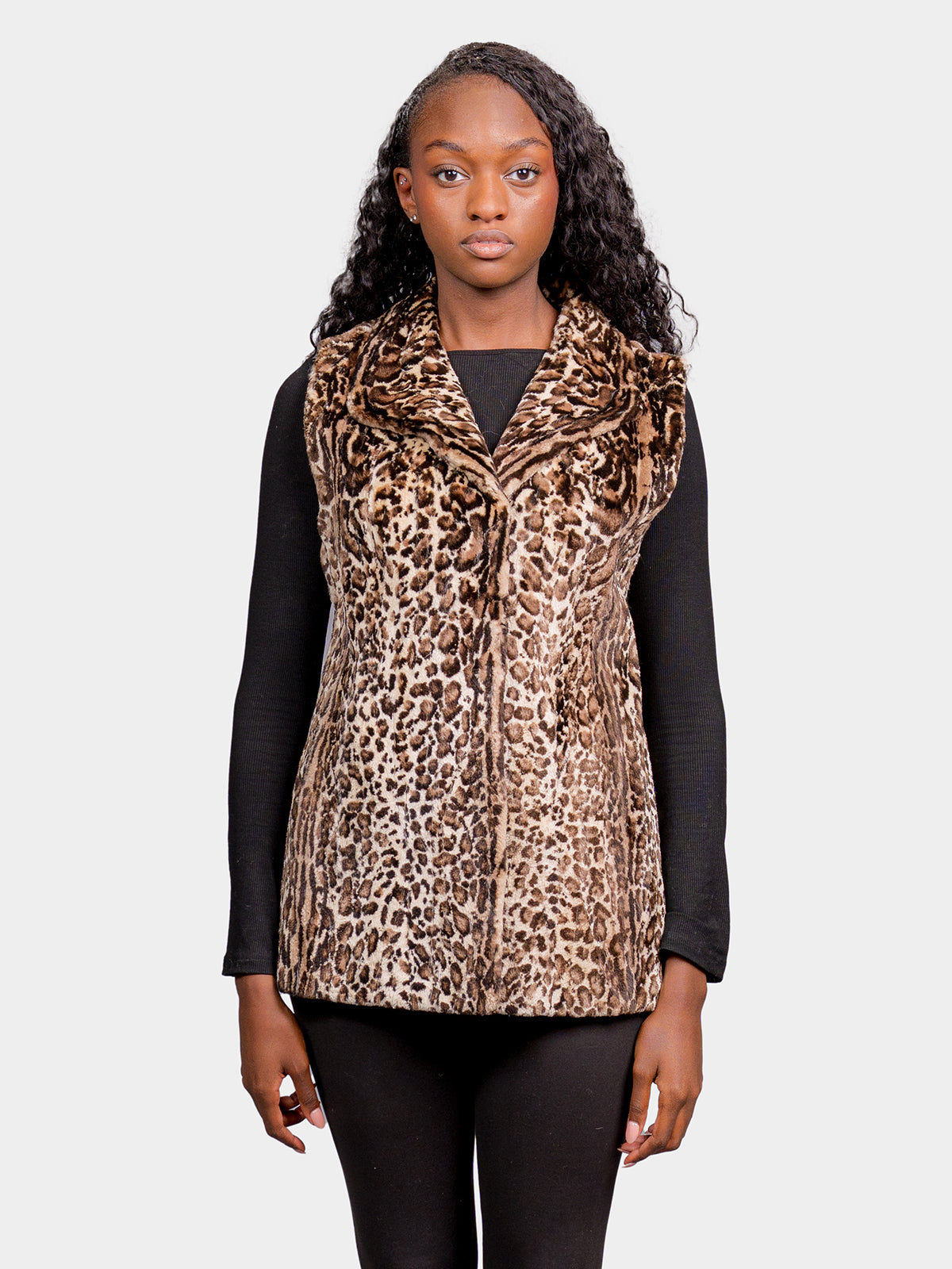 Women's Silver Leopard Print Beaver Vest