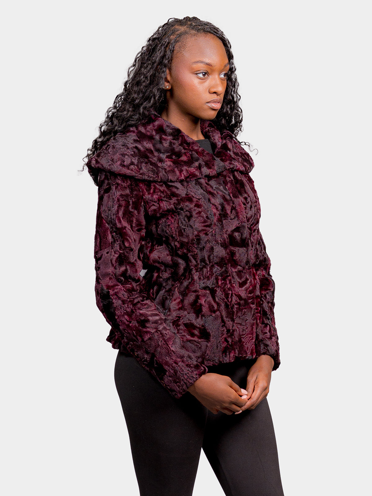 Women's Merlot Sculptured Karakul Shearling Jacket