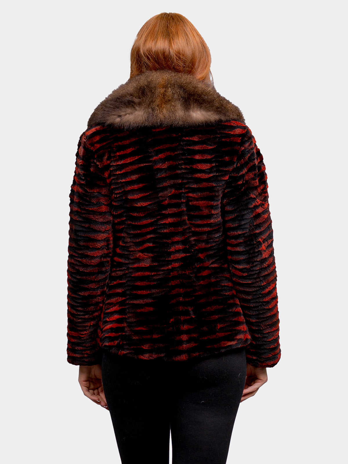Women's Red & Black Sheared Beaver Sections Jacket