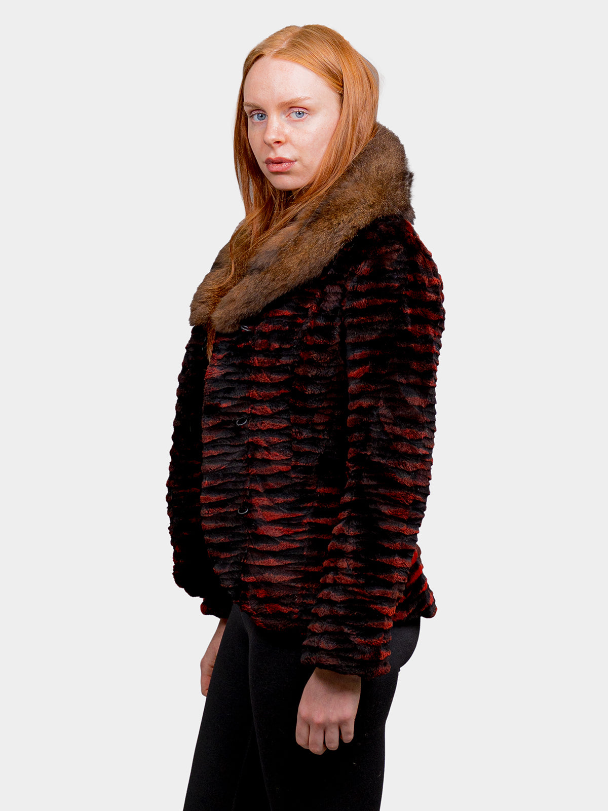 Women's Red & Black Sheared Beaver Sections Jacket