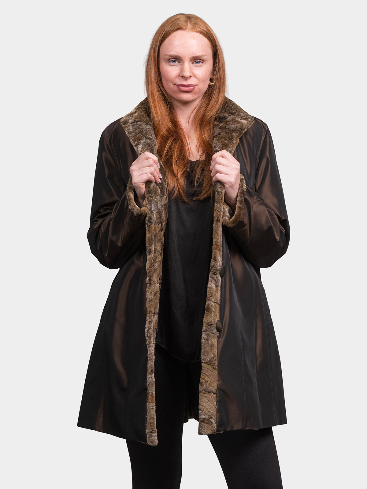 Women's Sculptured Sheared Mink, Reversible Taffeta