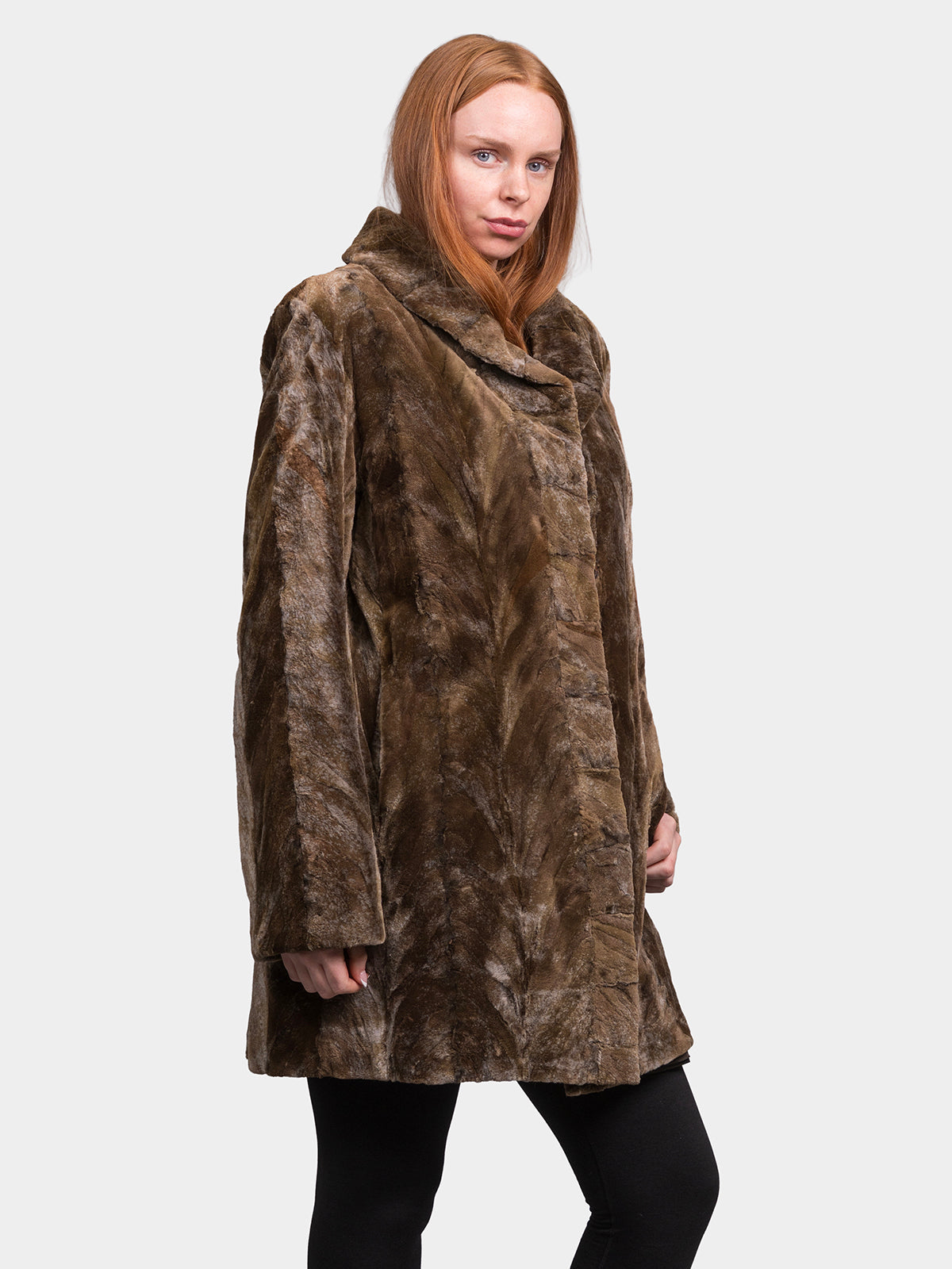 Women's Sculptured Sheared Mink, Reversible Taffeta
