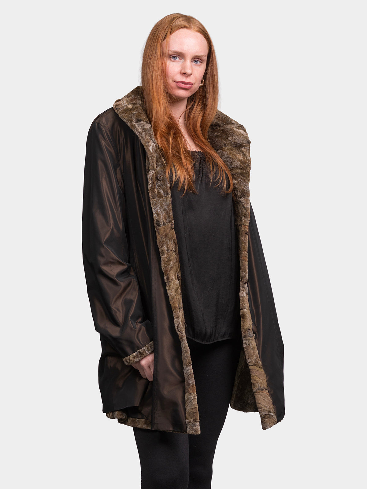 Women's Sculptured Sheared Mink, Reversible Taffeta
