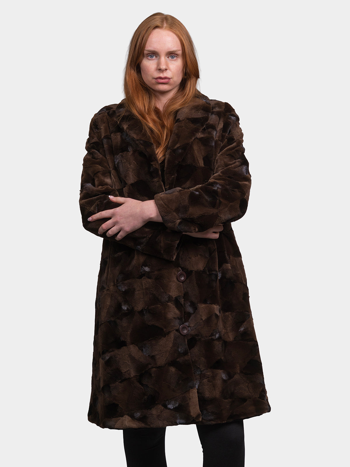 Women's Sculptured Mink Sections, Reversible Taffeta
