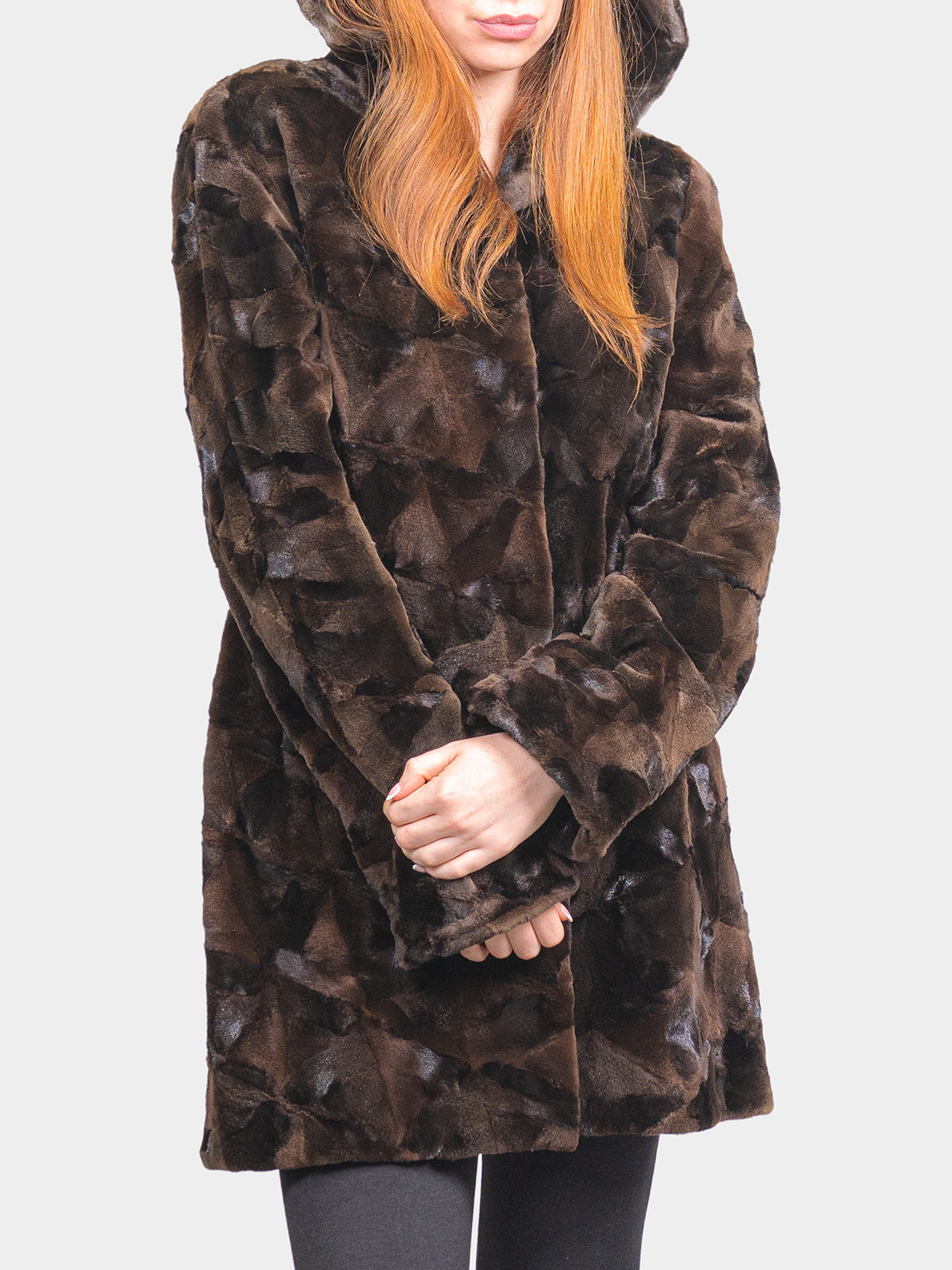 Women's Mahogany Brown Sculptured Mink Sections Stroller
