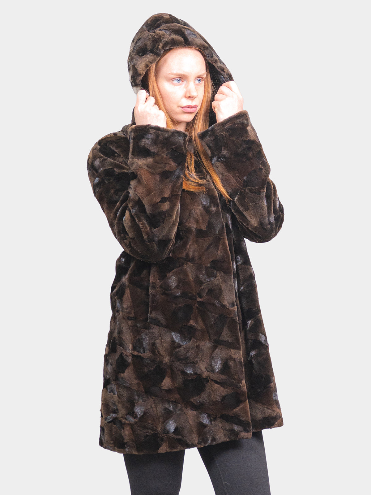 Women's Mahogany Brown Sculptured Mink Sections Stroller