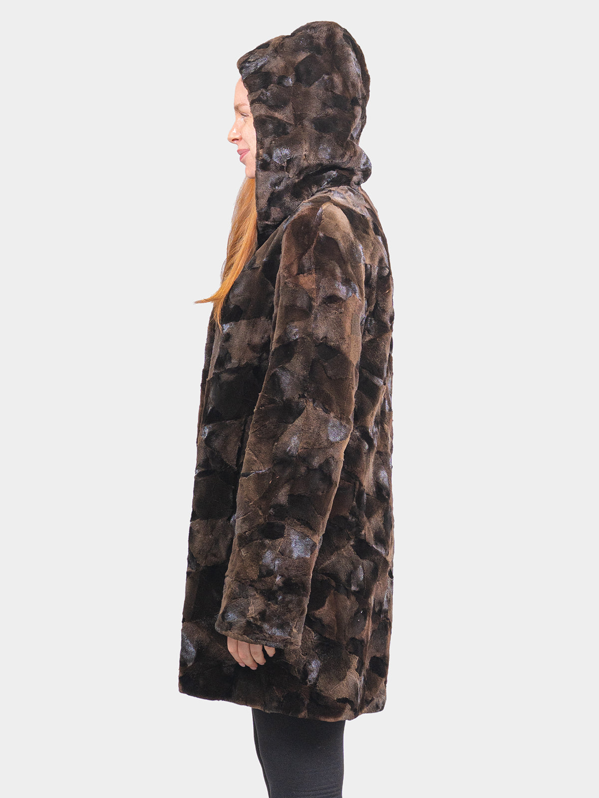 Women's Mahogany Brown Sculptured Mink Sections Stroller