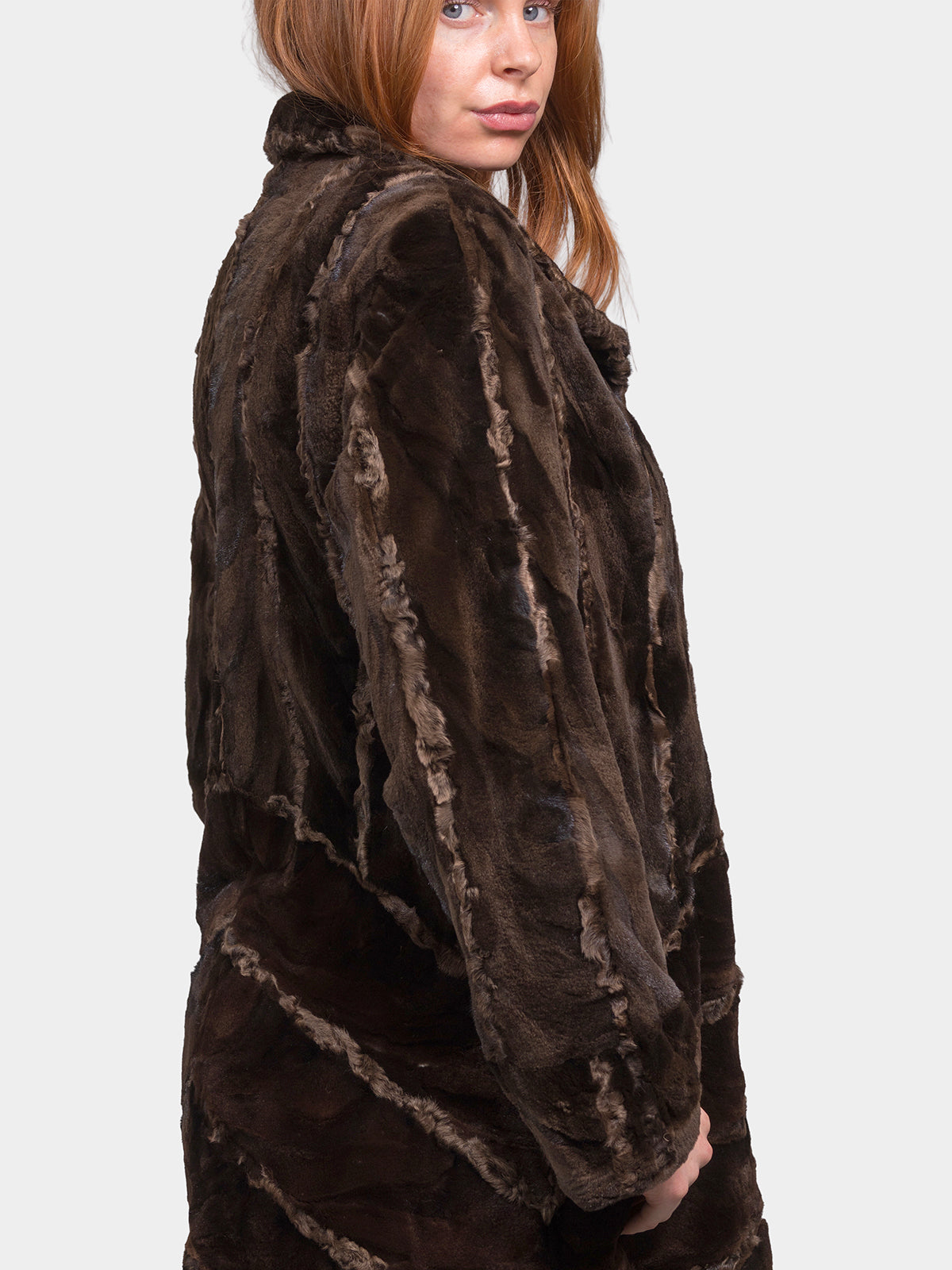 Women's Mahogany Brown Sculptured Sheared Mink Stroller