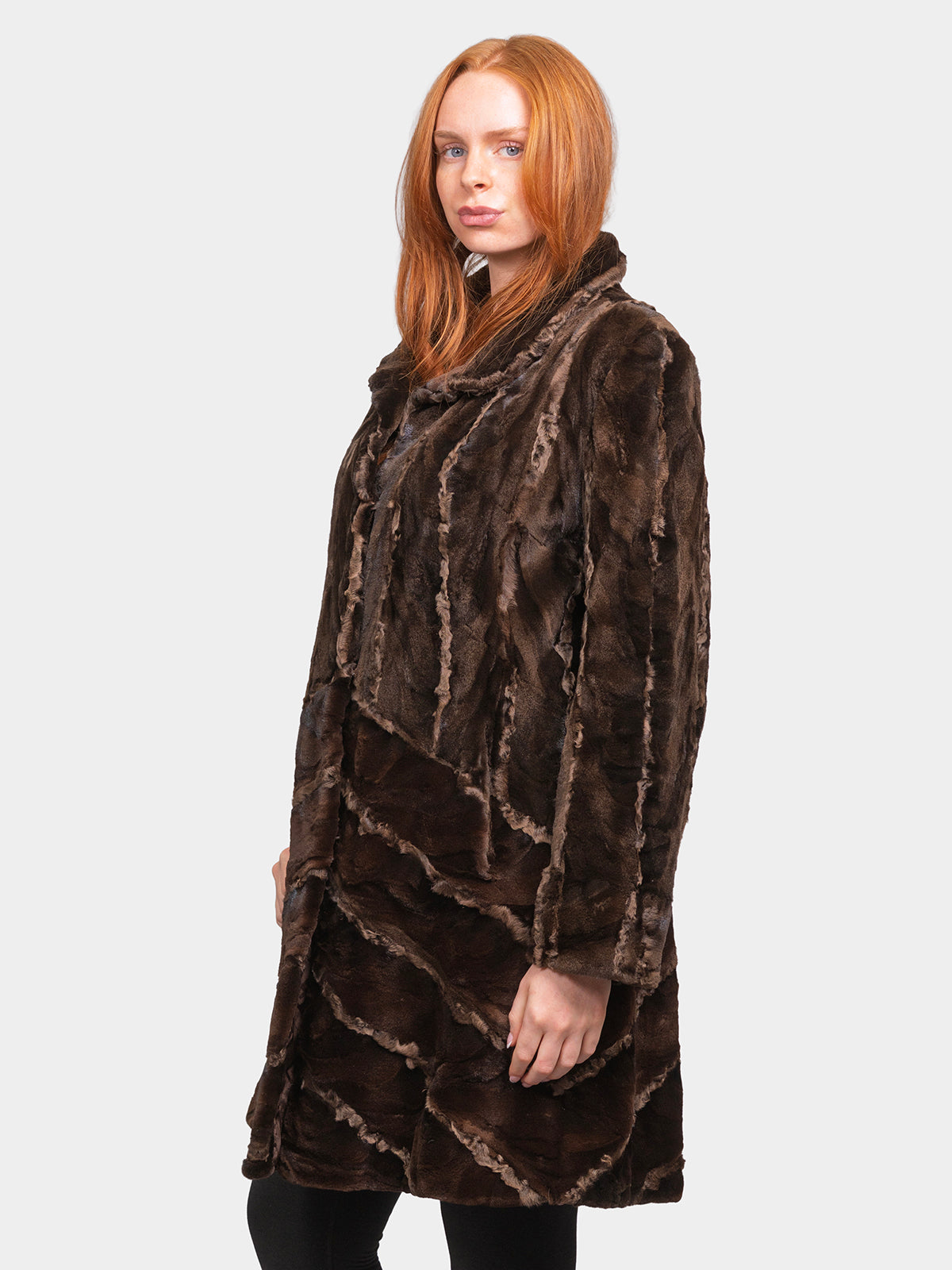 Women's Mahogany Brown Sculptured Sheared Mink Stroller