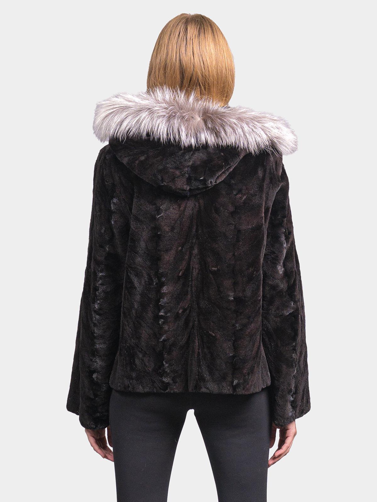 Women's Black Sculptured Sheared Mink Parka