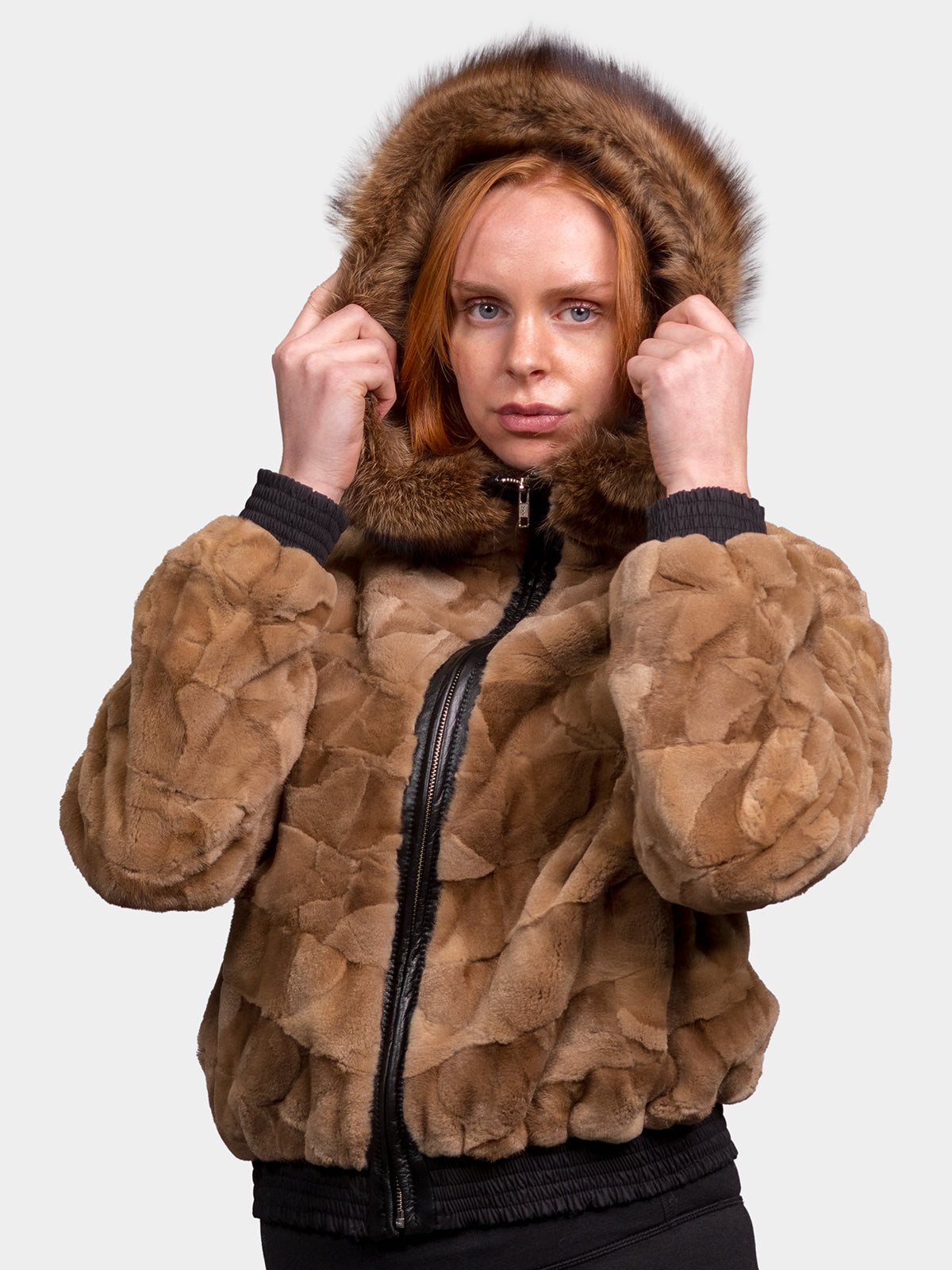 Women's Brown Sheared Mink Sections Jacket