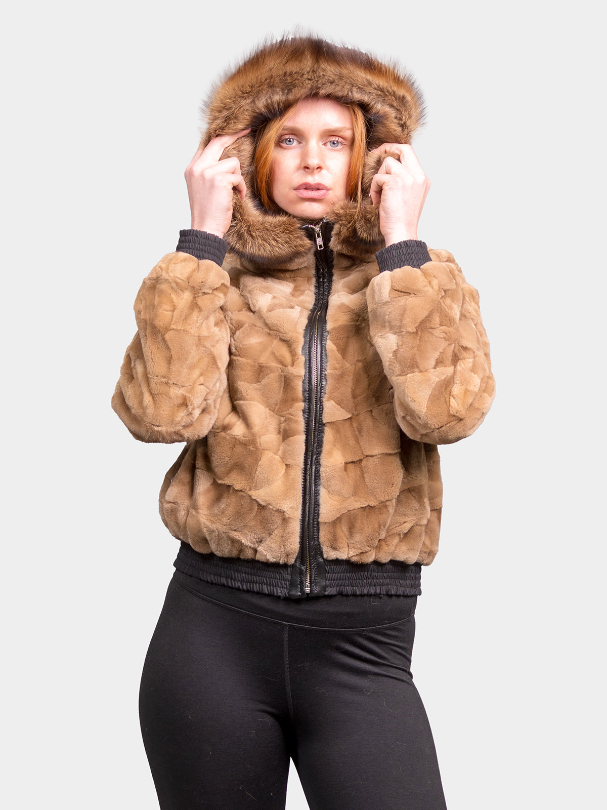 Women's Brown Sheared Mink Sections Jacket